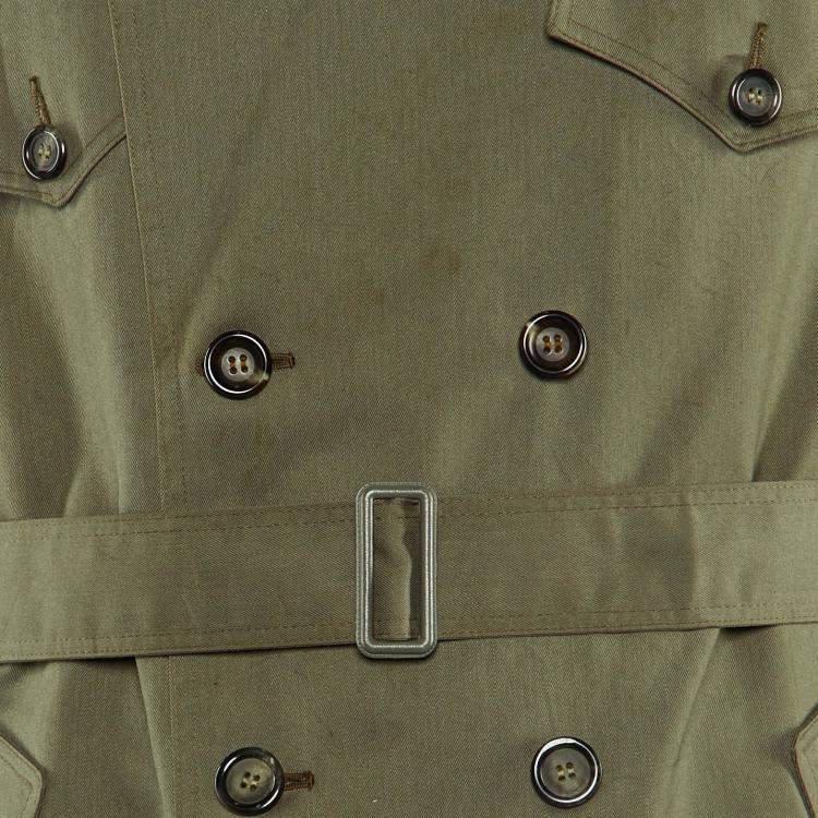 Pre Owned Christian Dior Vintage Khaki Green Cotton Blend Long Coat S 