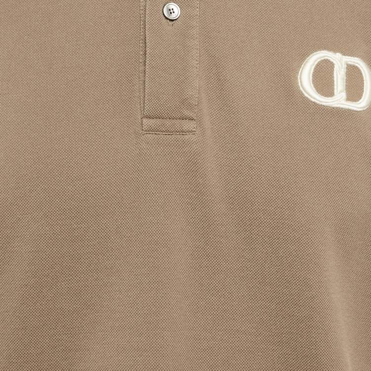 Pre Owned Dior Brown Cotton Pique Embroidered Logo Polo T-Shirt L