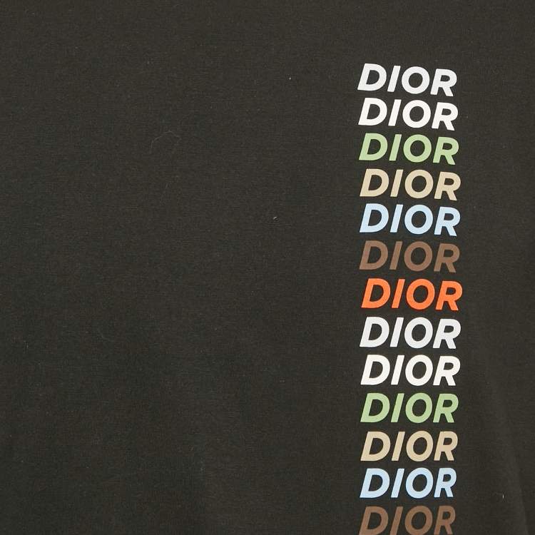 Pre Owned Dior Black Printed Logo Cotton Knit Crew Neck T-Shirt M