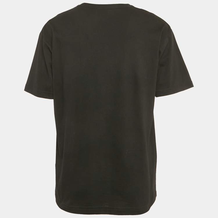 Pre Owned Dior Black Printed Logo Cotton Knit Crew Neck T-Shirt M