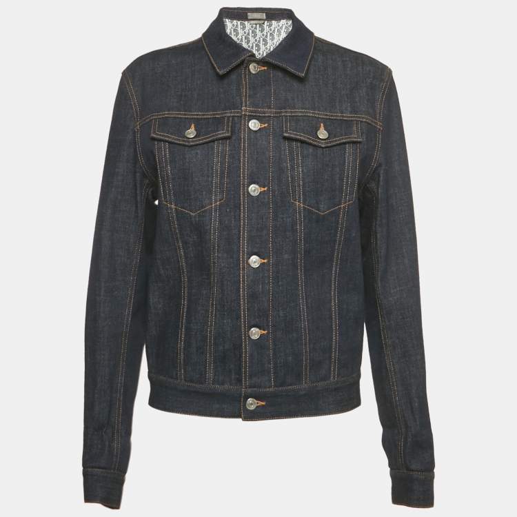 Pre Owned Dior Dark Blue Raw Cotton Oblique Denim Jacket S 