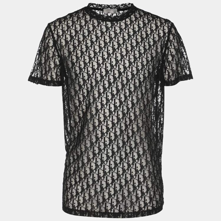 Pre Owned Dior Black Oblique Jacquard See Through T-Shirt L