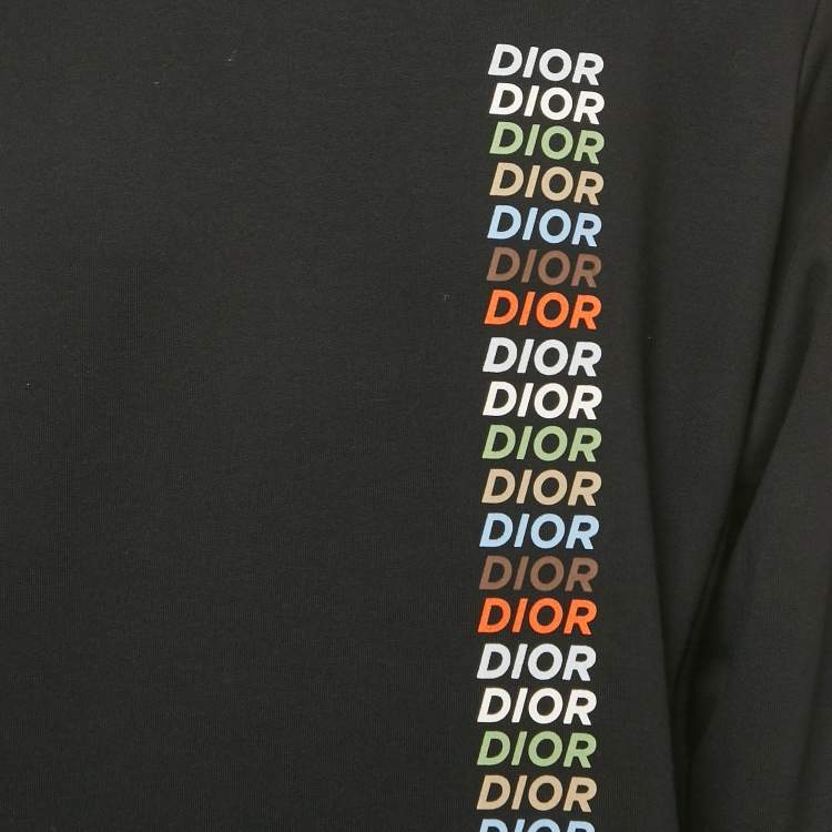 Pre Owned Dior Homme Black Logo Print Cotton Knit Hoodie XL