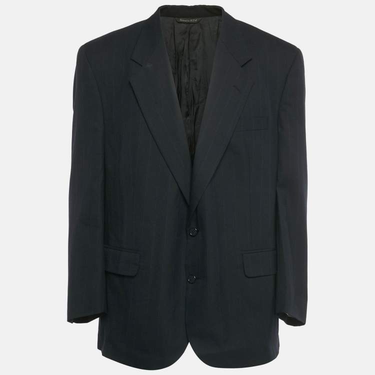 Pre Owned Christian Dior Le Connaisseur Vintage Navy Blue Stripe Wool Blazer 4XL