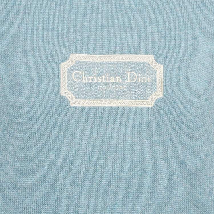 Pre Owned Dior Homme Turquoise Logo Embroidered Cashmere Hoodie M