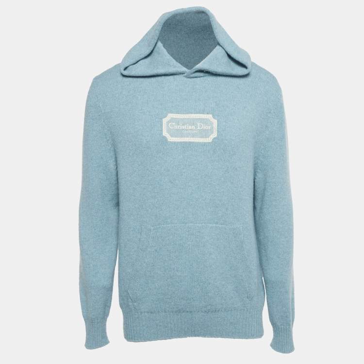 Pre Owned Dior Homme Turquoise Logo Embroidered Cashmere Hoodie M