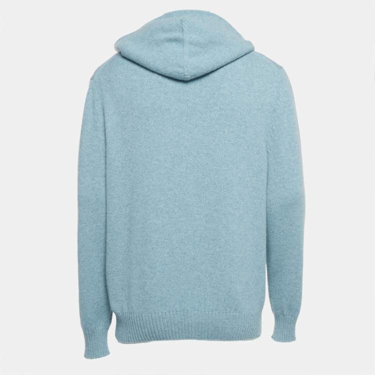 Pre Owned Dior Homme Turquoise Logo Embroidered Cashmere Hoodie M