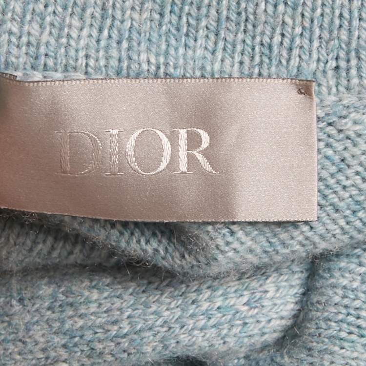 Pre Owned Dior Homme Turquoise Logo Embroidered Cashmere Hoodie M