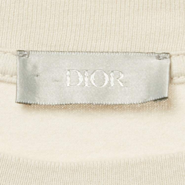 Pre Owned Dior Homme Beige 1947 Logo Embroidered Cotton T-Shirt S