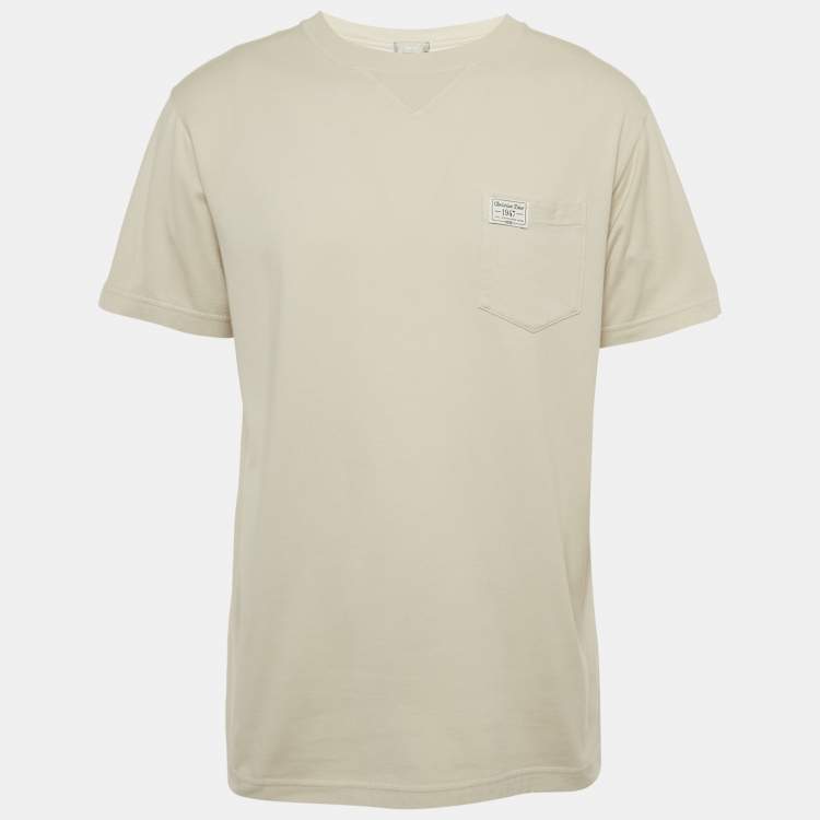 Pre Owned Dior Homme Beige 1947 Logo Embroidered Cotton T-Shirt S