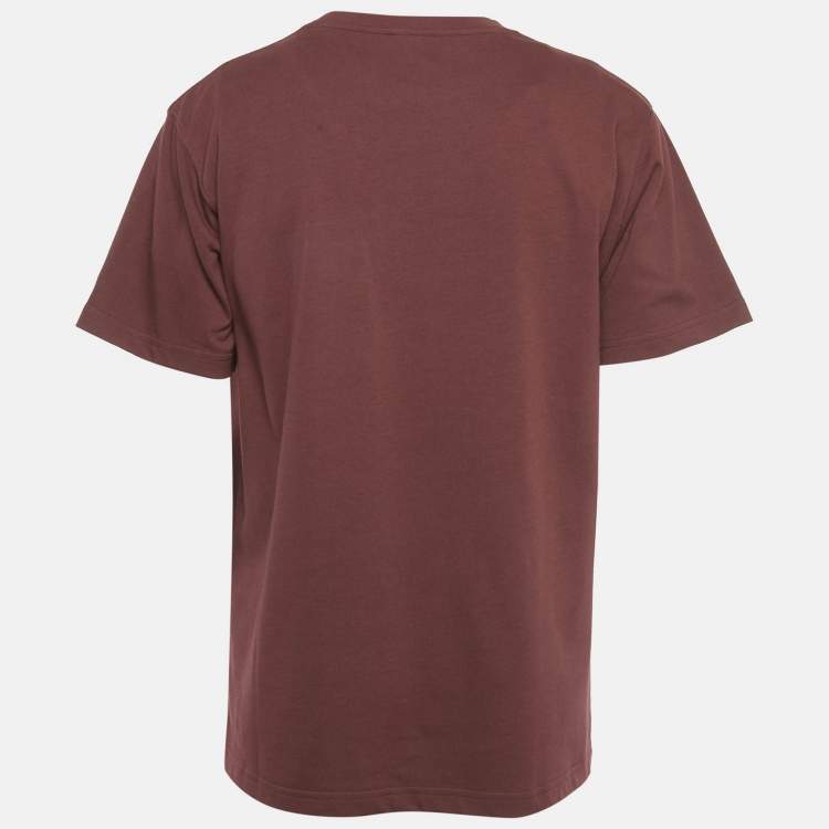 Pre Owned Dior Homme Burgundy CD Icon Embroidered Cotton T-Shirt L