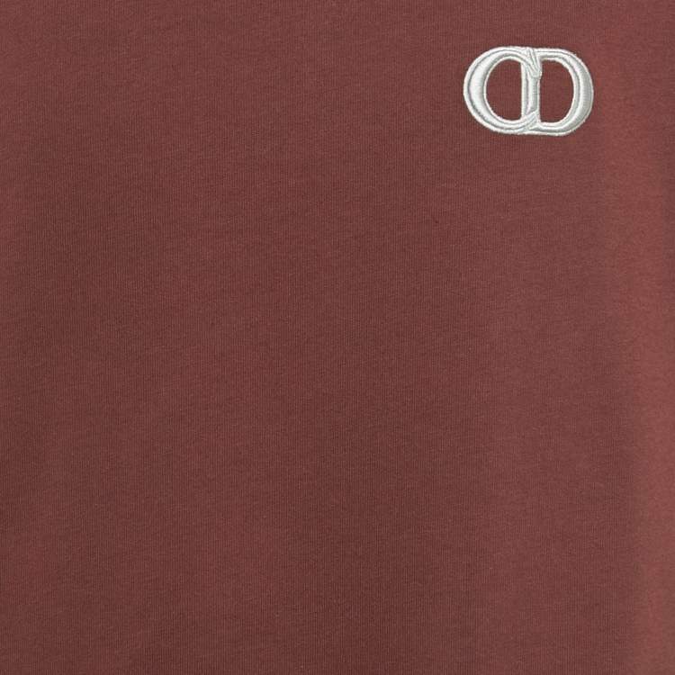 Pre Owned Dior Homme Burgundy CD Icon Embroidered Cotton T-Shirt L