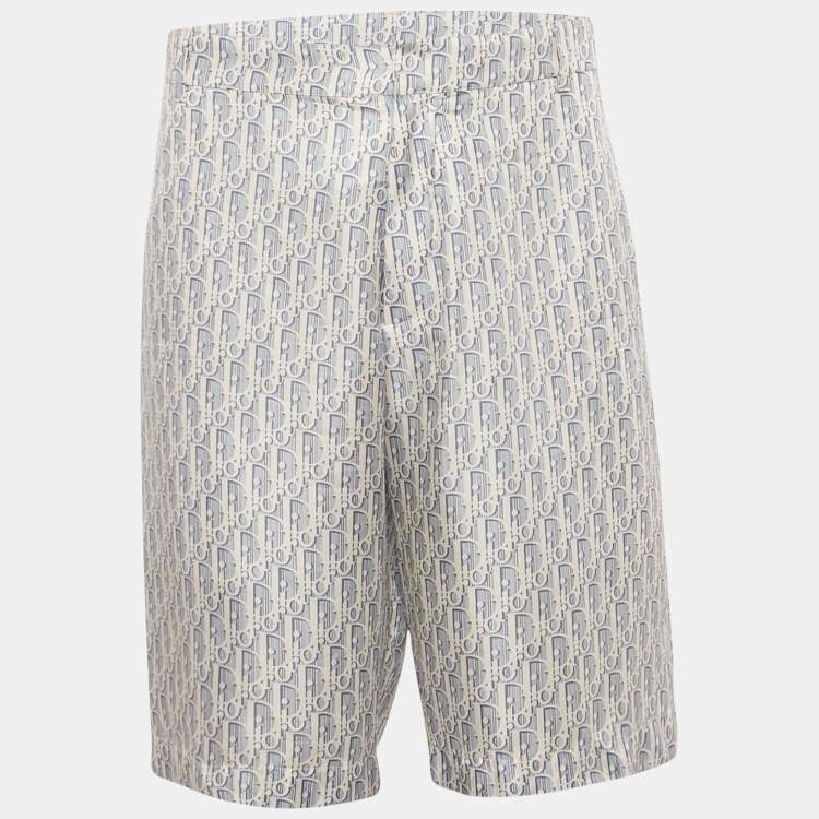 Pre Owned Dior Homme Blue Oblique Silk Bermuda Shorts L