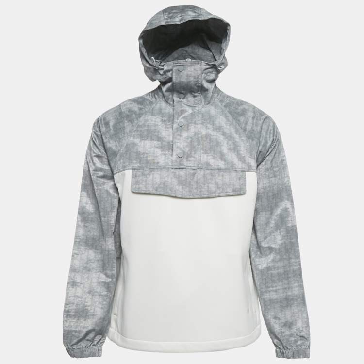 Pre Owned Dior Homme Grey /White Oblique Hooded Anorak Jacket XS