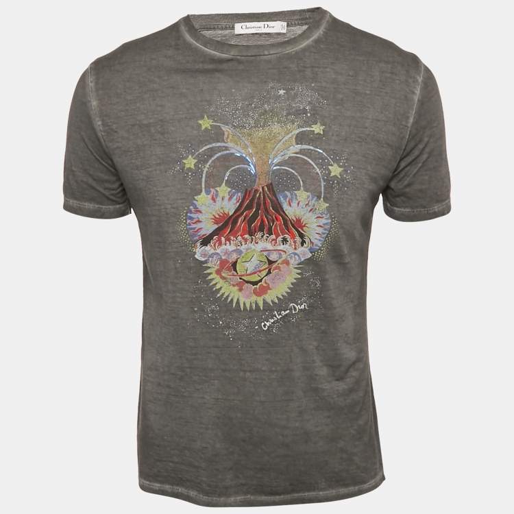 Pre Owned Dior Grey Erupting Volcano Print Cotton Crew Neck T-Shirt S