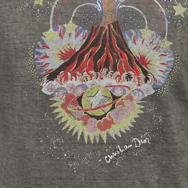 Pre Owned Dior Grey Erupting Volcano Print Cotton Crew Neck T-Shirt S