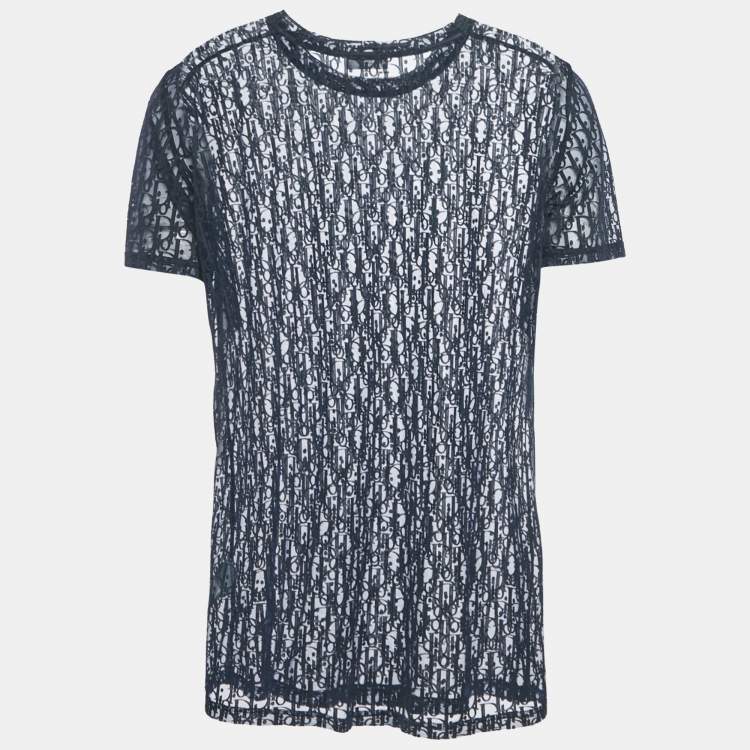 Pre Owned Dior Homme Navy Blue Oblique Jersey Sheer T-Shirt M