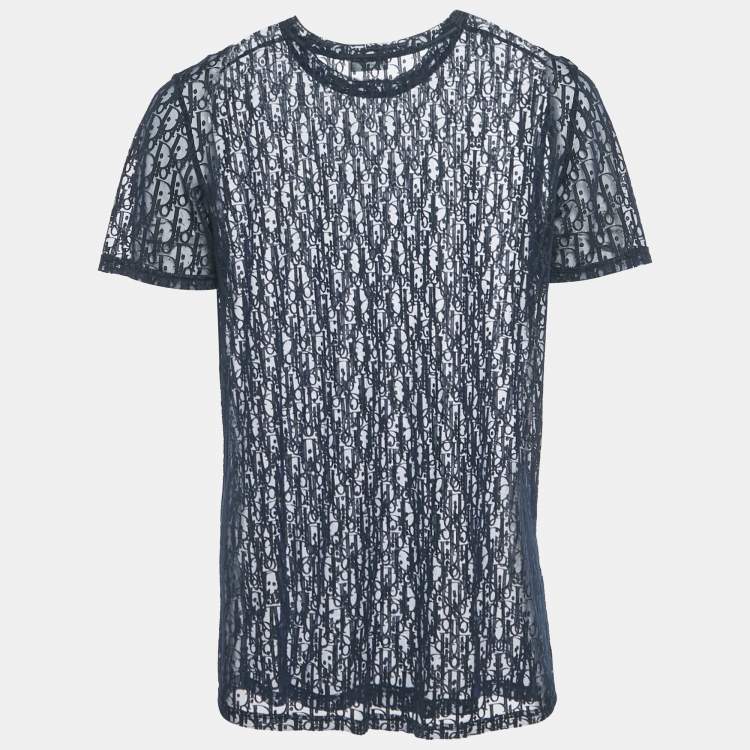 Pre Owned Dior Homme Navy Blue Oblique Jersey Sheer T-Shirt M