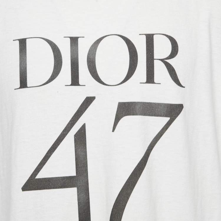Pre Owned Dior Homme Off White/Black CD 47 Cotton T-Shirt XL
