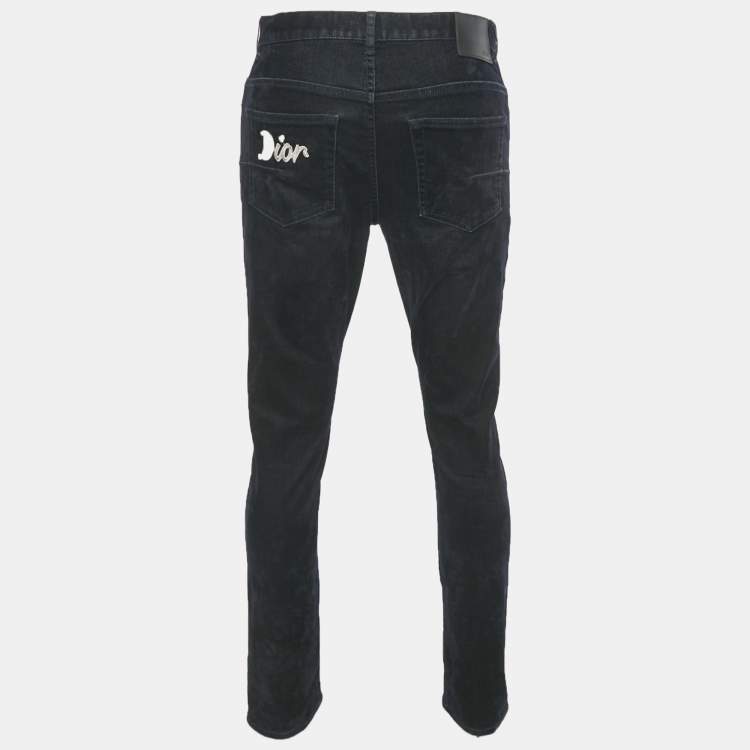 Pre Owned Dior Velvet Logo Embroidered Slim Fit Jeans M Waist 32 "