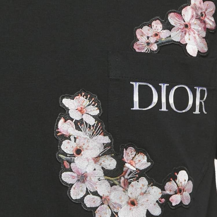Pre Owned Dior X Hajime Sorayama Black Logo Embroidered Cotton Flower Patch T-Shirt XS