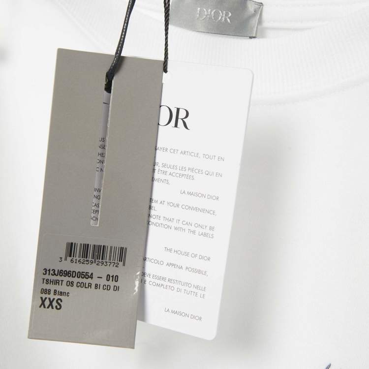 Pre Owned Dior Homme White CD Diamond Embroidered Cotton T-Shirt XXS