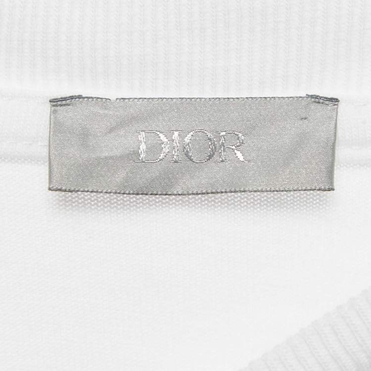 Pre Owned Dior Homme White CD Diamond Embroidered Cotton T-Shirt XXS