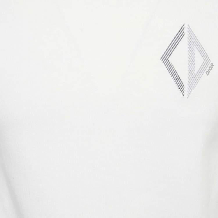Pre Owned Dior Homme White CD Diamond Embroidered Cotton T-Shirt XXS