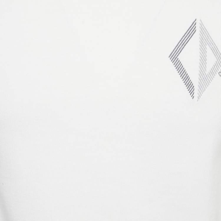Pre Owned Dior Homme White CD Diamond Embroidered Cotton T-Shirt XXS