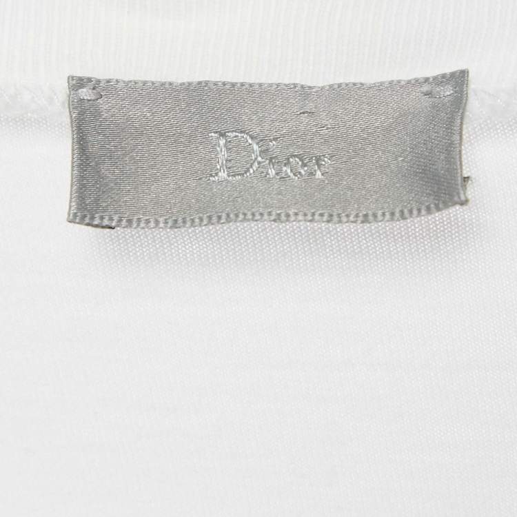 مملوكة مسبقًا تي شيرت ديور هوم قطني مطبوع أبيض مقاس صغير (اكس سمول)