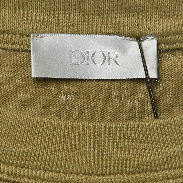 Pre Owned Dior Homme X Denim Tears Olive Green Floral Logo Embroidered Cotton T-Shirt XXS  
