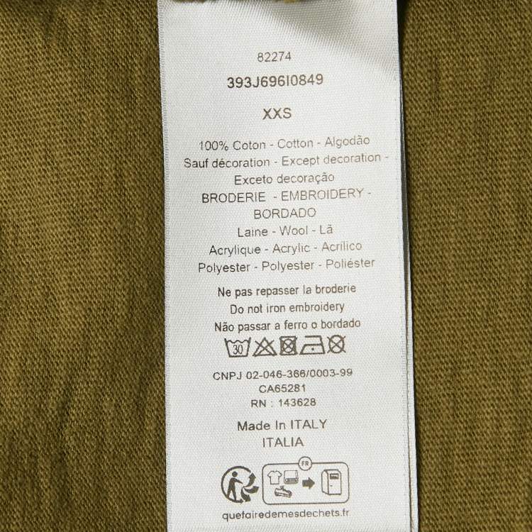 Pre Owned Dior Homme X Denim Tears Olive Green Floral Logo Embroidered Cotton T-Shirt XXS  