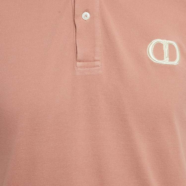Pre Owned Dior Homme Dusty Pink CD Embroidered Cotton Polo T-Shirt M