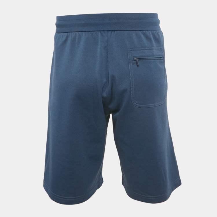 Pre Owned Dior Homme Blue Crepe Logo Applique Shorts XL