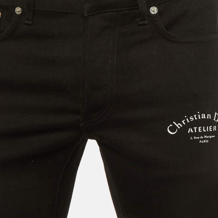 Pre Owned Dior Black Logo Atelier Print Denim Jeans S Waist 32"