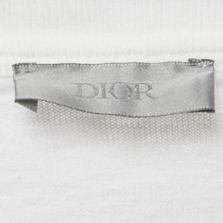 Pre Owned Dior White Print Cotton Crew Neck T-Shirt M