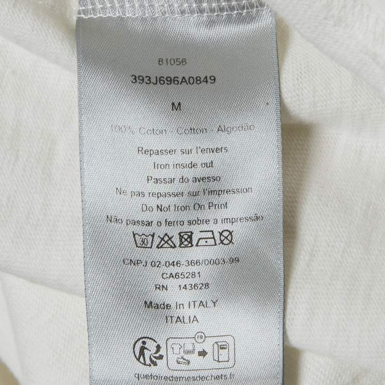 Pre Owned Dior White Print Cotton Crew Neck T-Shirt M