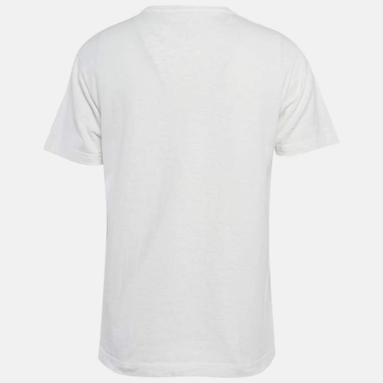 Pre Owned Dior White Print Cotton Crew Neck T-Shirt M