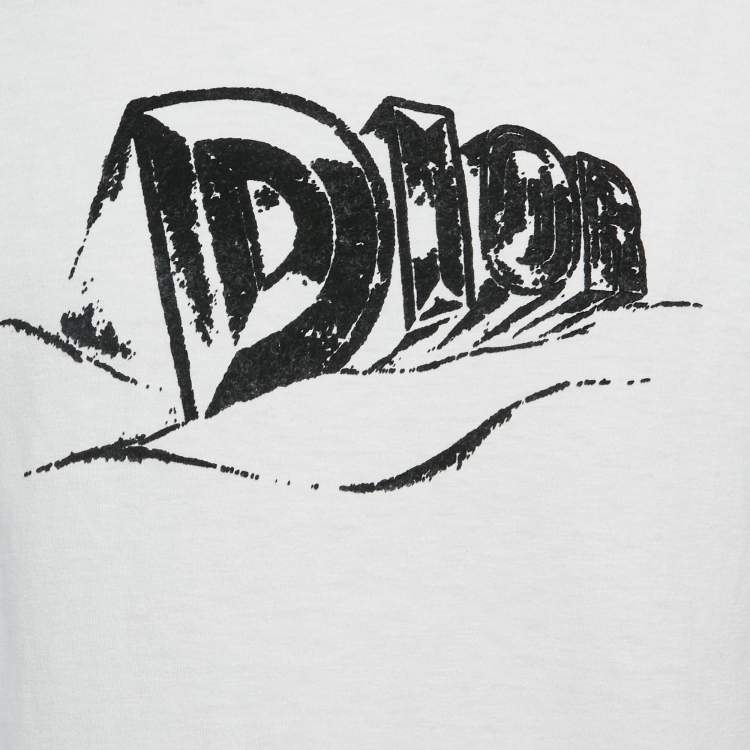 Pre Owned Dior White Print Cotton Crew Neck T-Shirt M