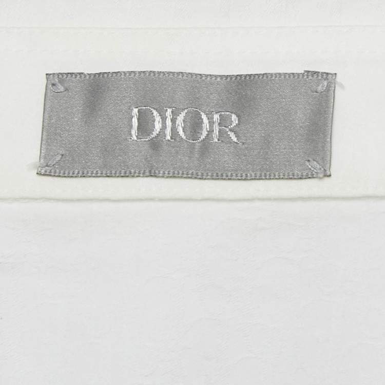 مملوكة مسبقًا قميص ديور هووم أبيض نمط أوبليك قطن أزرار أمامية مقاس كبير