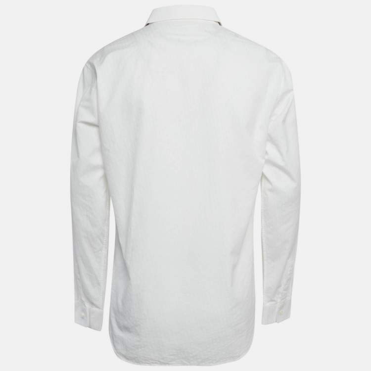 مملوكة مسبقًا قميص ديور هووم أبيض نمط أوبليك قطن أزرار أمامية مقاس كبير