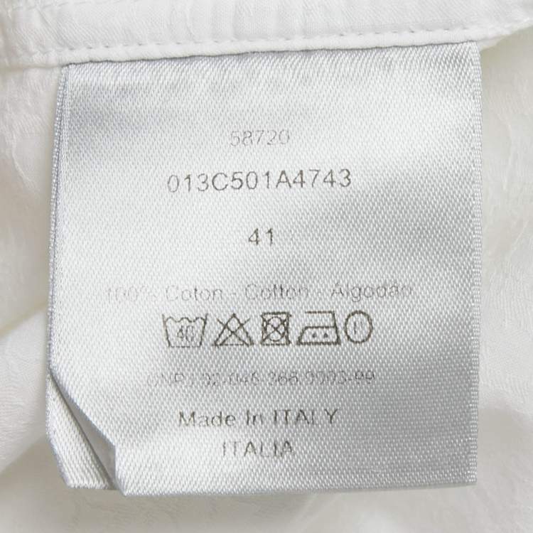 مملوكة مسبقًا قميص ديور هووم أبيض نمط أوبليك قطن أزرار أمامية مقاس كبير