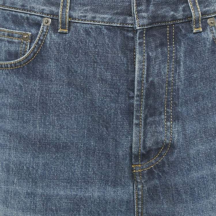 Pre Owned Christian Dior Blue Washed Denim Wide Leg Jeans L/Waist 33"