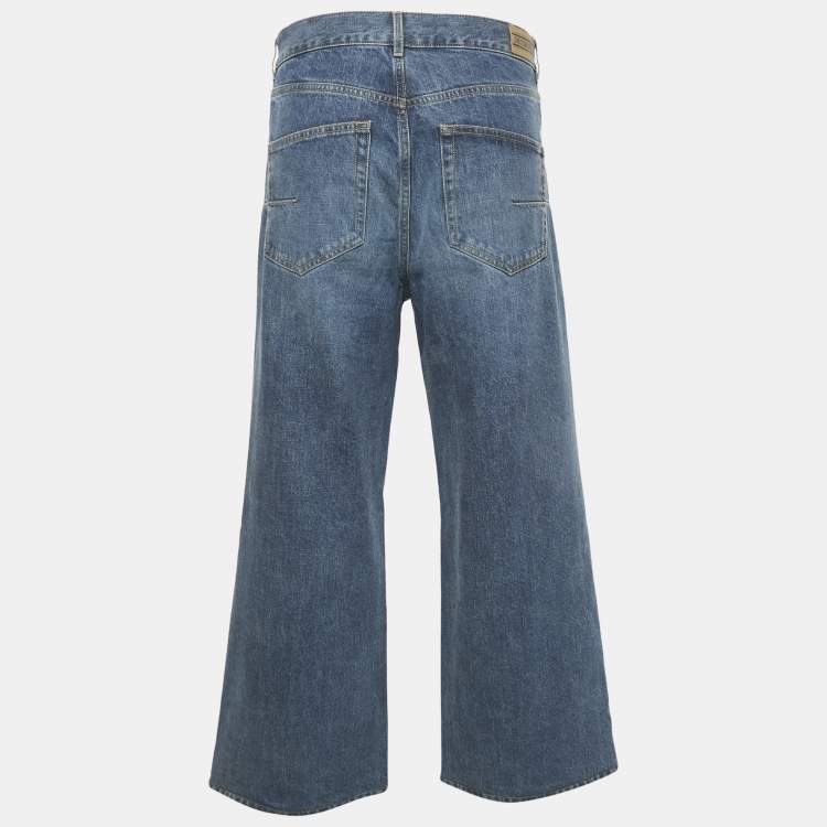 Pre Owned Christian Dior Blue Washed Denim Wide Leg Jeans L/Waist 33"