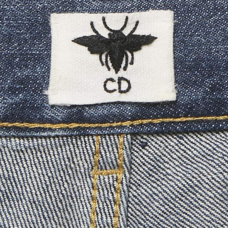 Pre Owned Christian Dior Blue Washed Denim Wide Leg Jeans L/Waist 33"