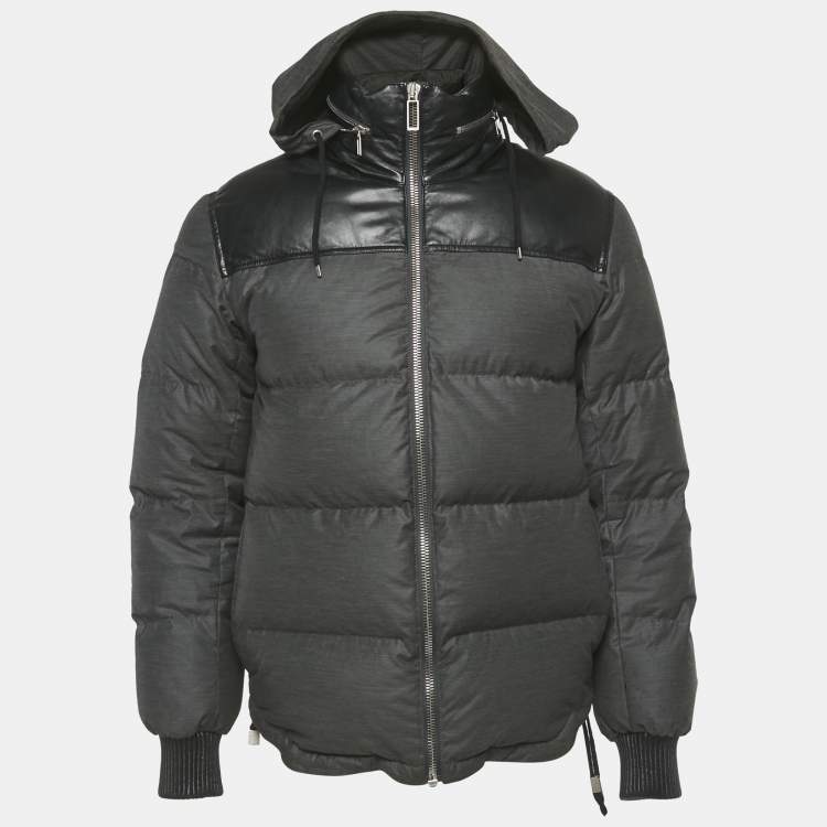 Pre Owned Dior Homme Grey Nylon Leather Trim Down Jacket M
