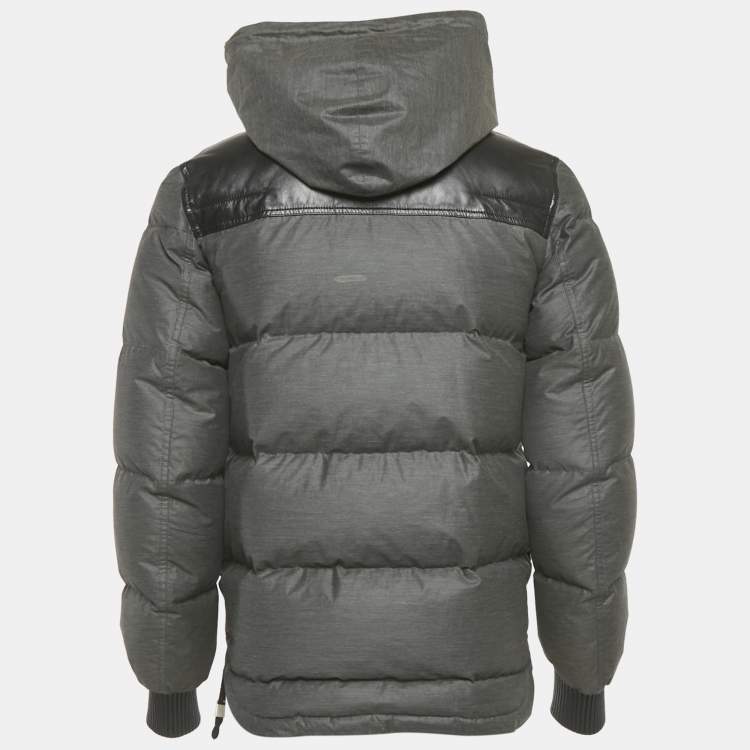 Pre Owned Dior Homme Grey Nylon Leather Trim Down Jacket M