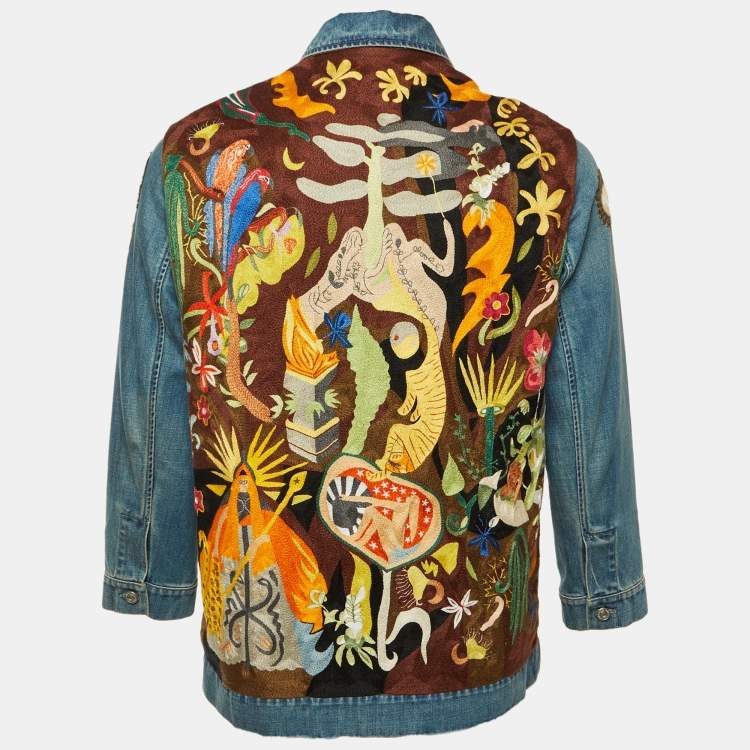 Pre Owned Dior Blue Embroidered Denim Jacket M