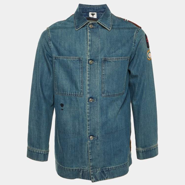 Pre Owned Dior Blue Embroidered Denim Jacket M