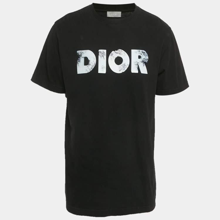 Pre Owned تي شيرت ديور هوم قطن أسود بشعار مطبوع مقاس متوسط (ميديوم)